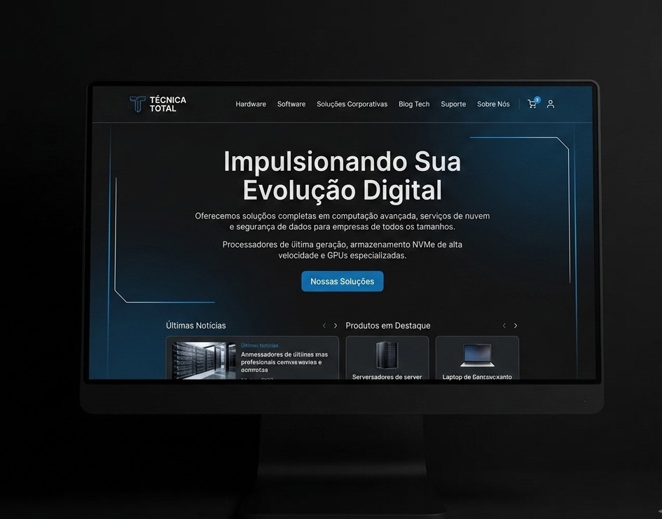 Mockup de site institucional em monitor